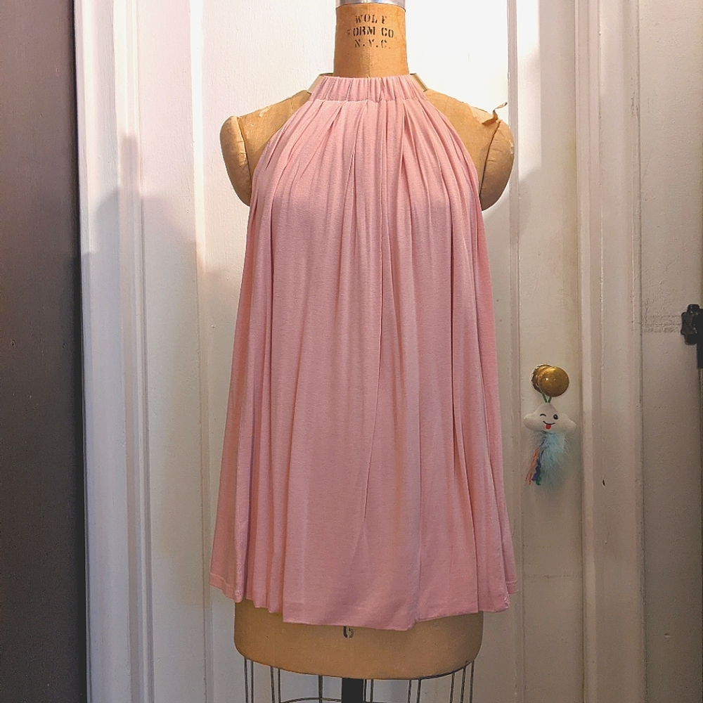 NWT Small TUCK Brand neck cuff halter swing tunic length top